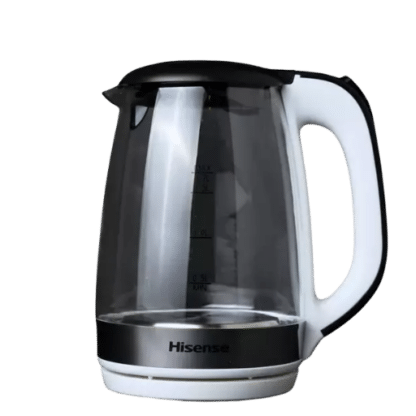 Hisense electric kettle with a sleek design, featuring rapid boiling technology and a modern, ergonomic handle for easy pouring."
